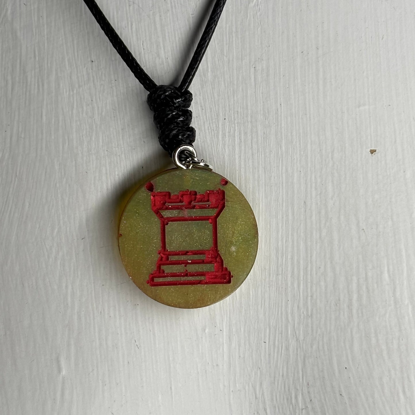 Red Print Rook - Handmade Resin Chess Necklace
