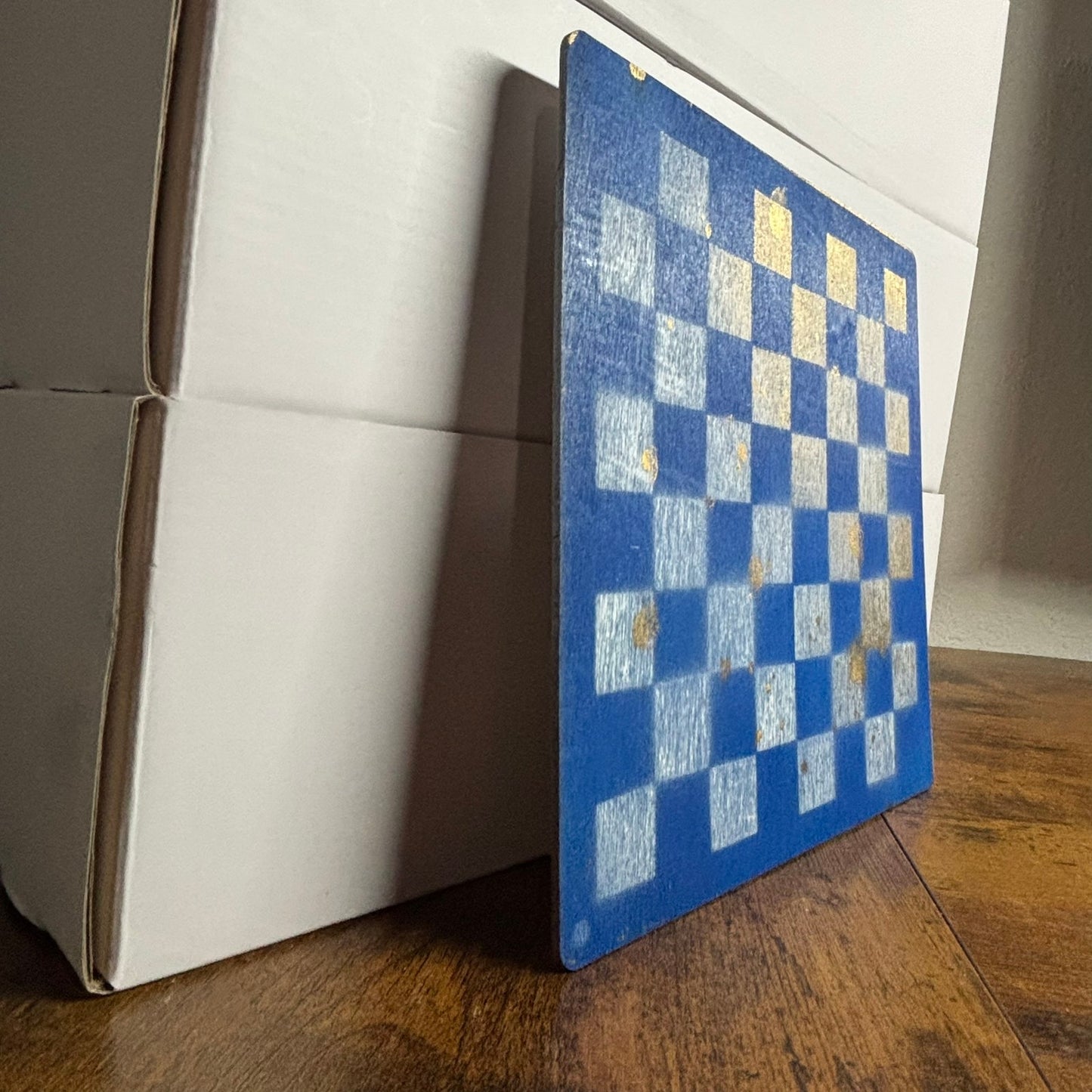 Golden Blue & White - Painted Thin Wooden Chess Board