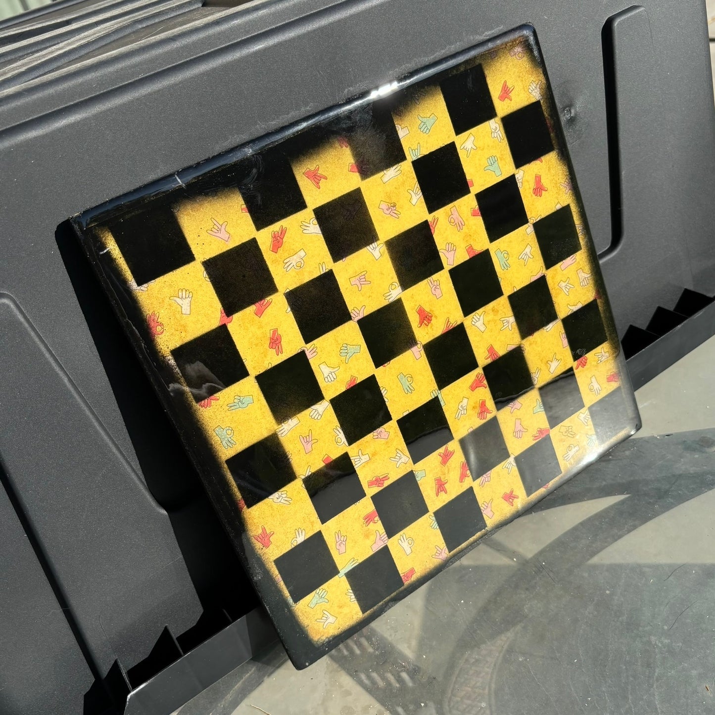 Peace Hands Yellow Edition - Resin Coated Chess Board