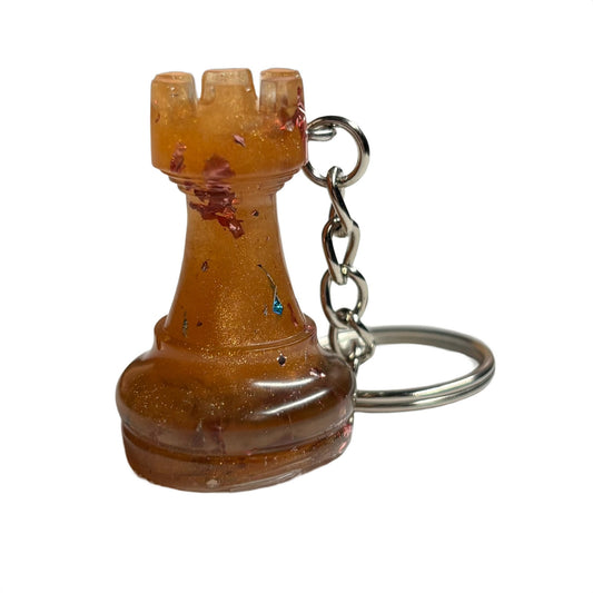 Orange Amber Rook - Handmade Resin Keychain