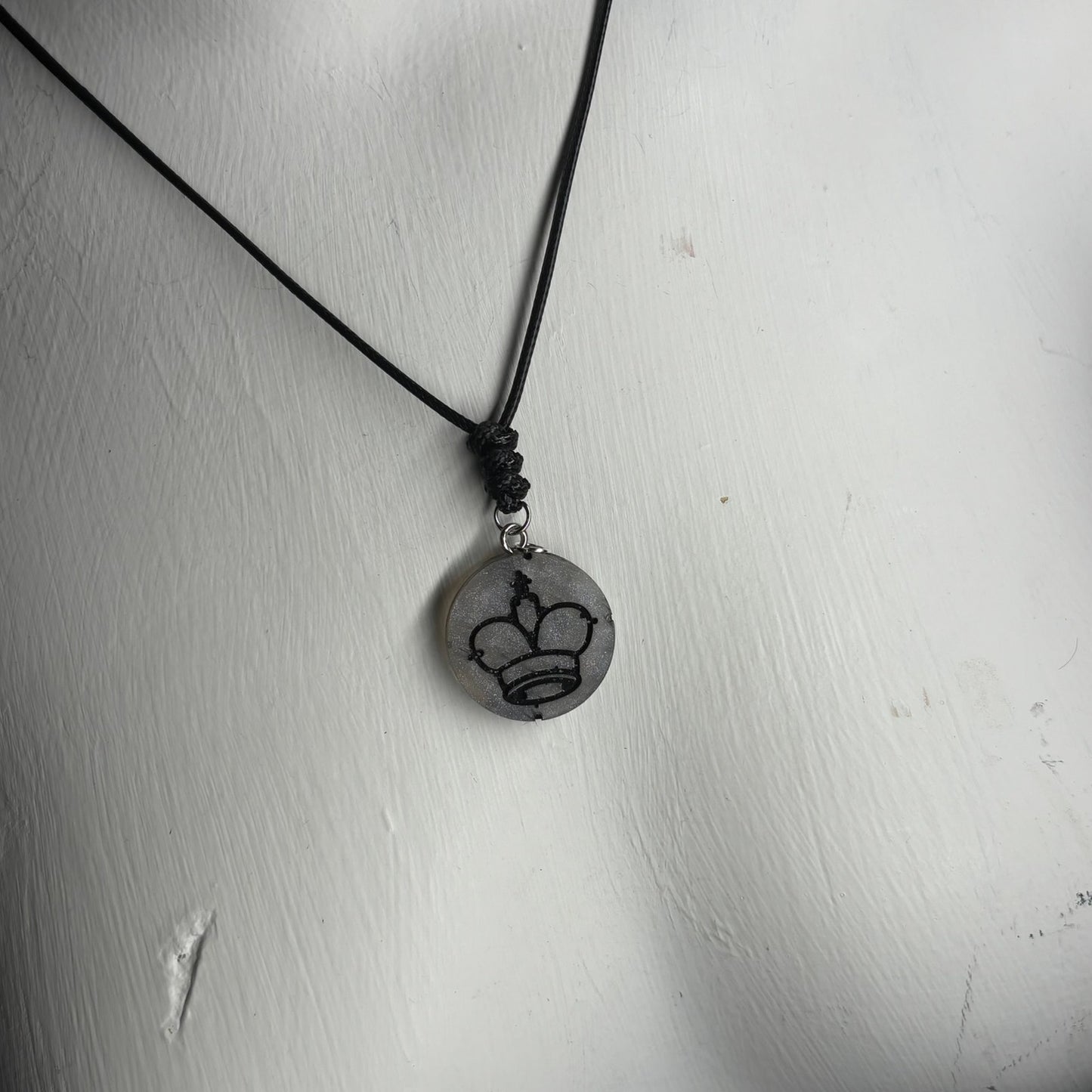 Silver Dark Queen - Handmade Resin Chess Necklace