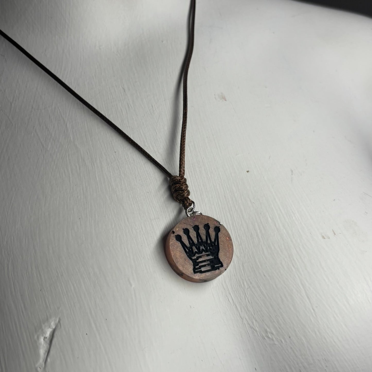 Bronze Brown Queen - Handmade Resin Chess Necklace
