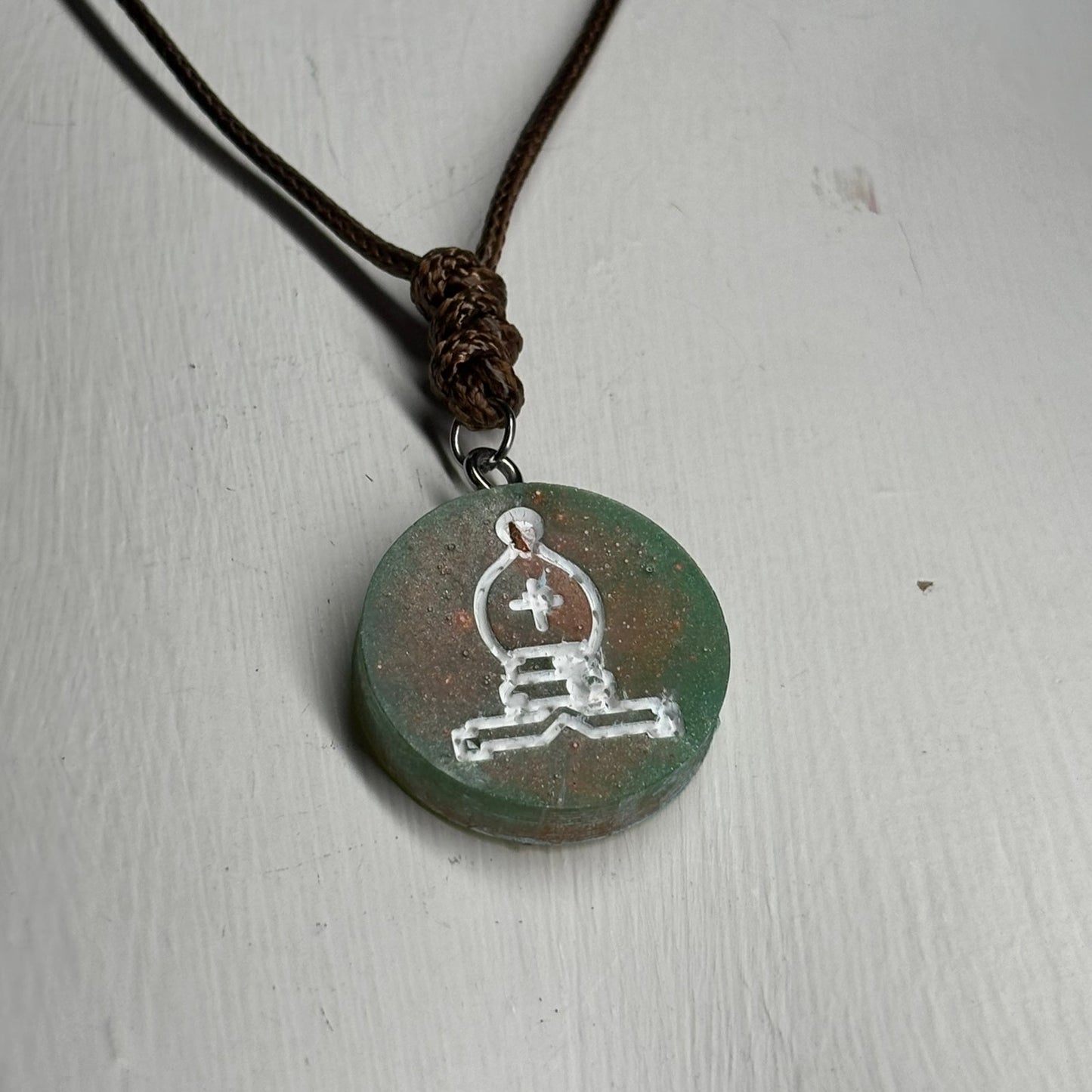 Green/Orange Bishop - Handmade Resin Chess Necklace