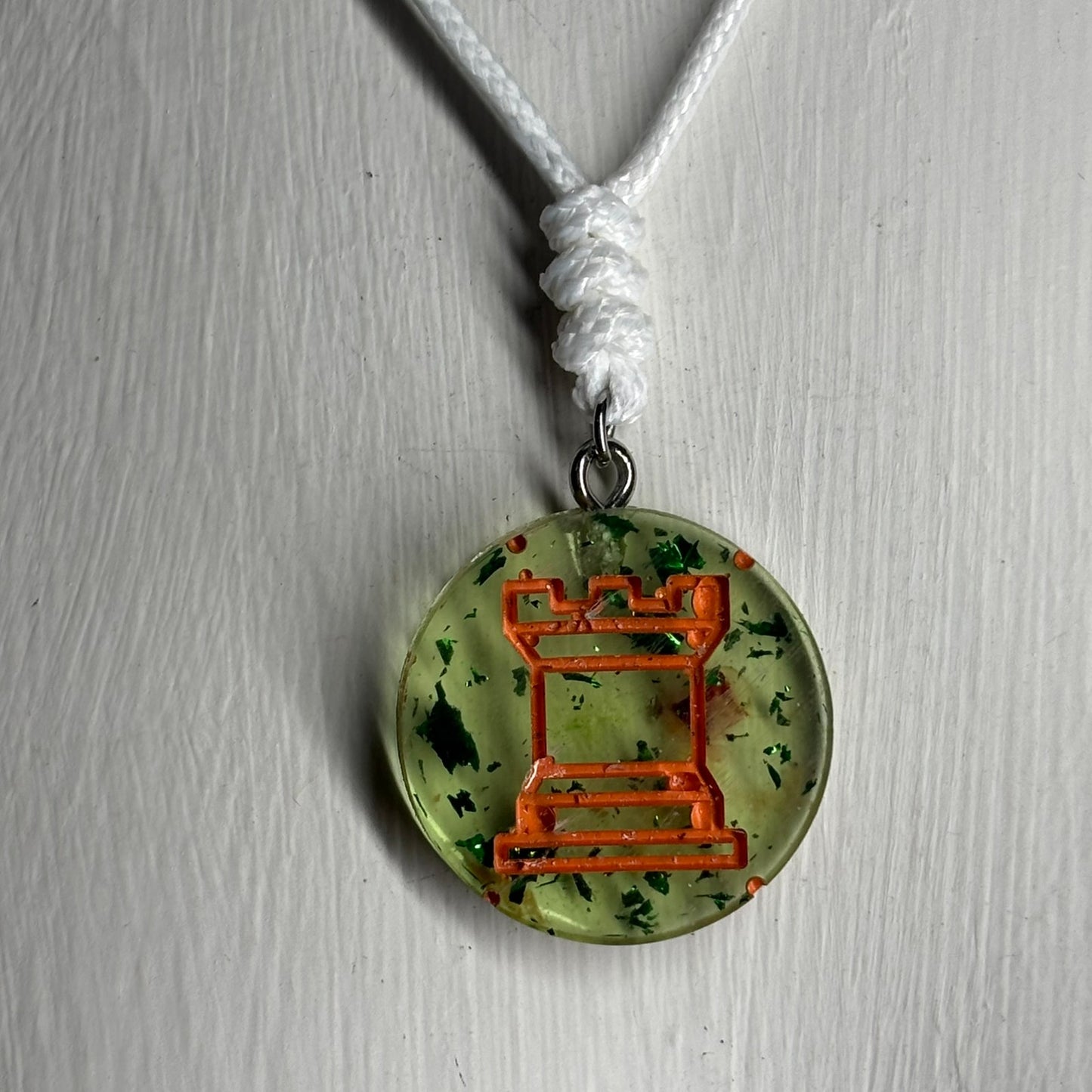 Green Orange Rook - Handmade Resin Chess Necklace