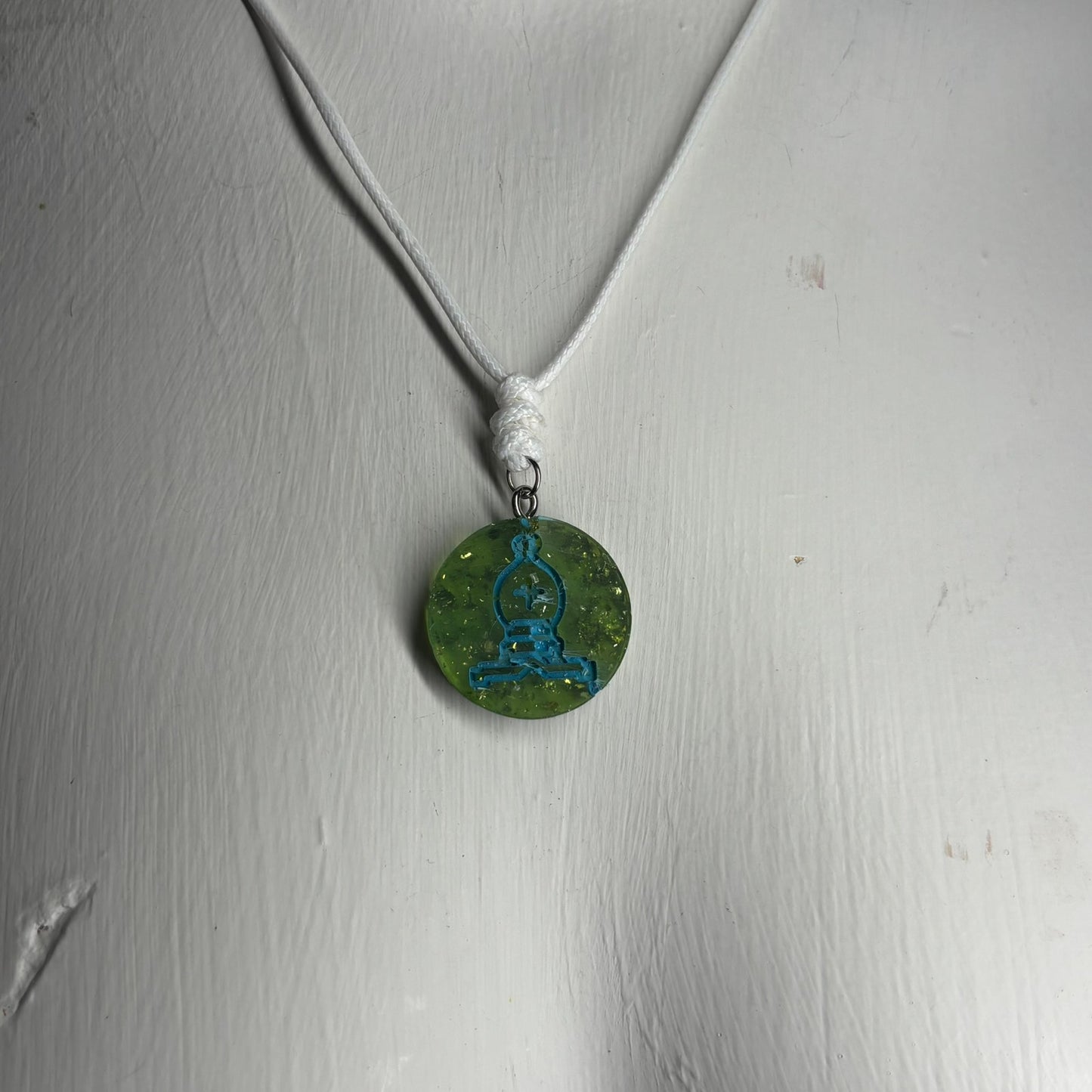 Glittered Green Bishop - Handmade Resin Chess Necklace