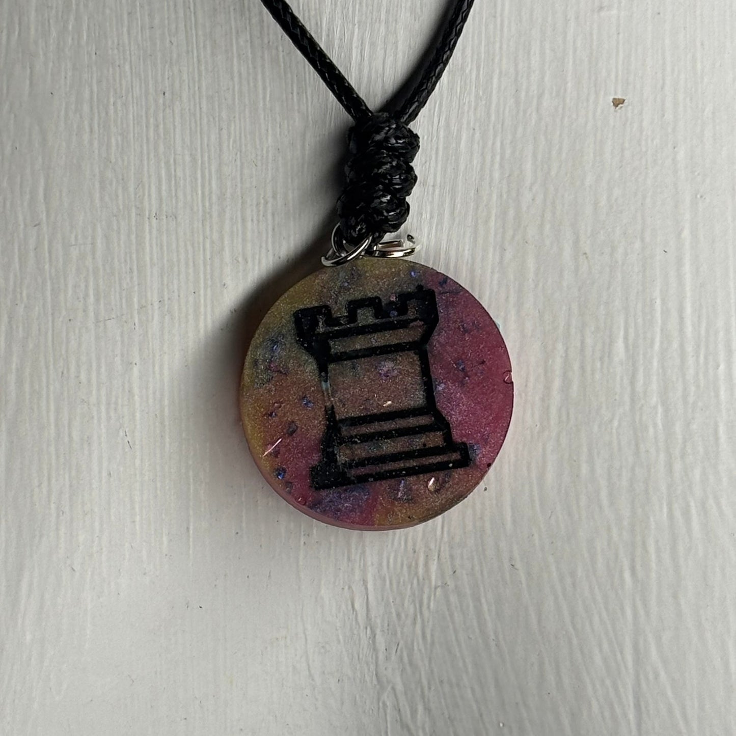Crystal Pink Rook - Handmade Resin Chess Necklace