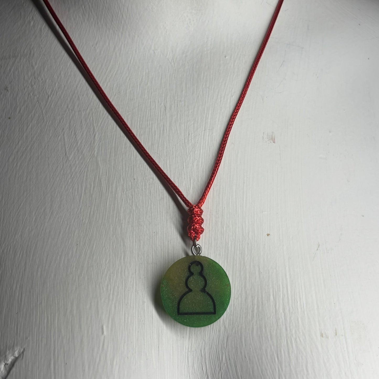 Green & Red Pawn - Handmade Resin Chess Necklace