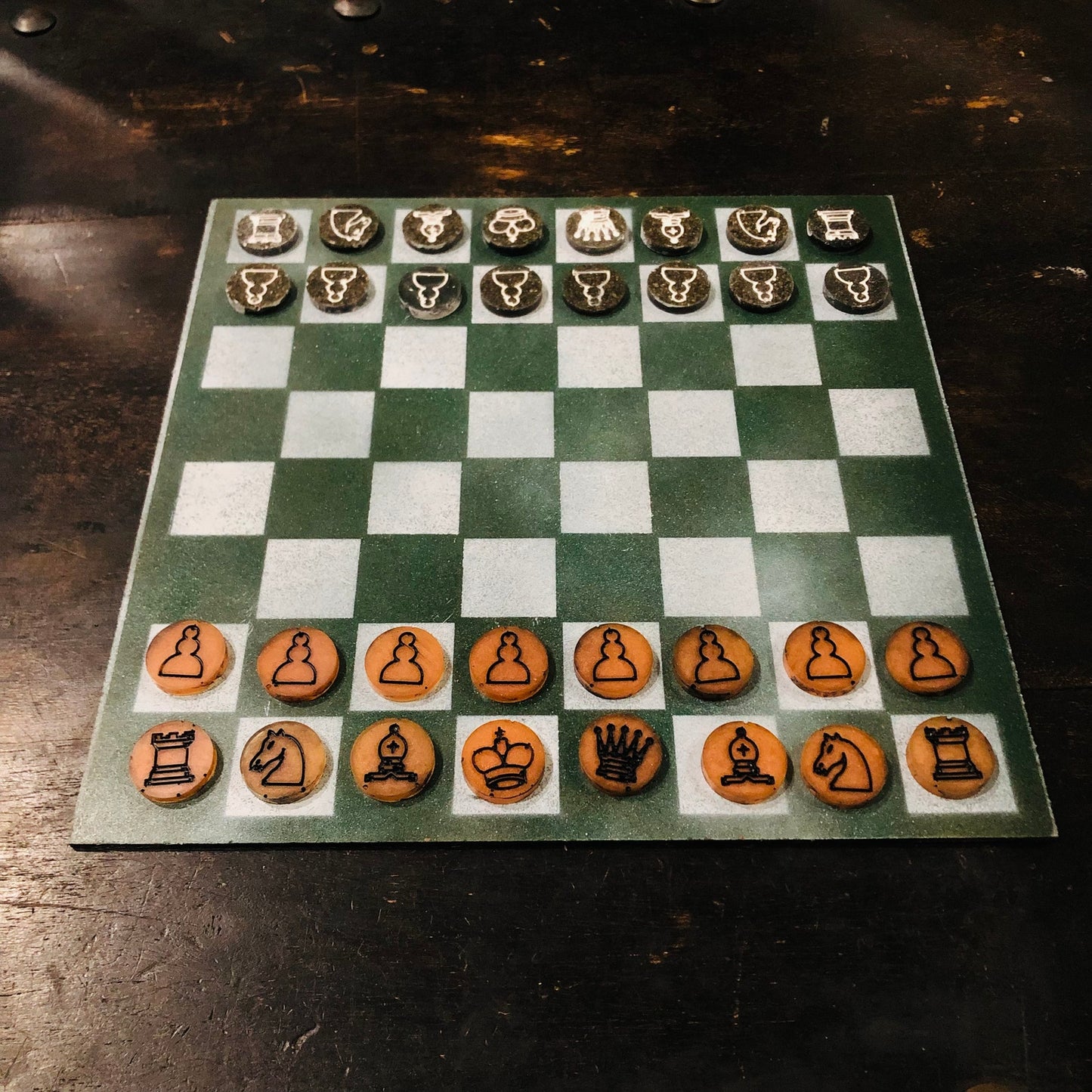 Dark Green & White - Painted Chess Set