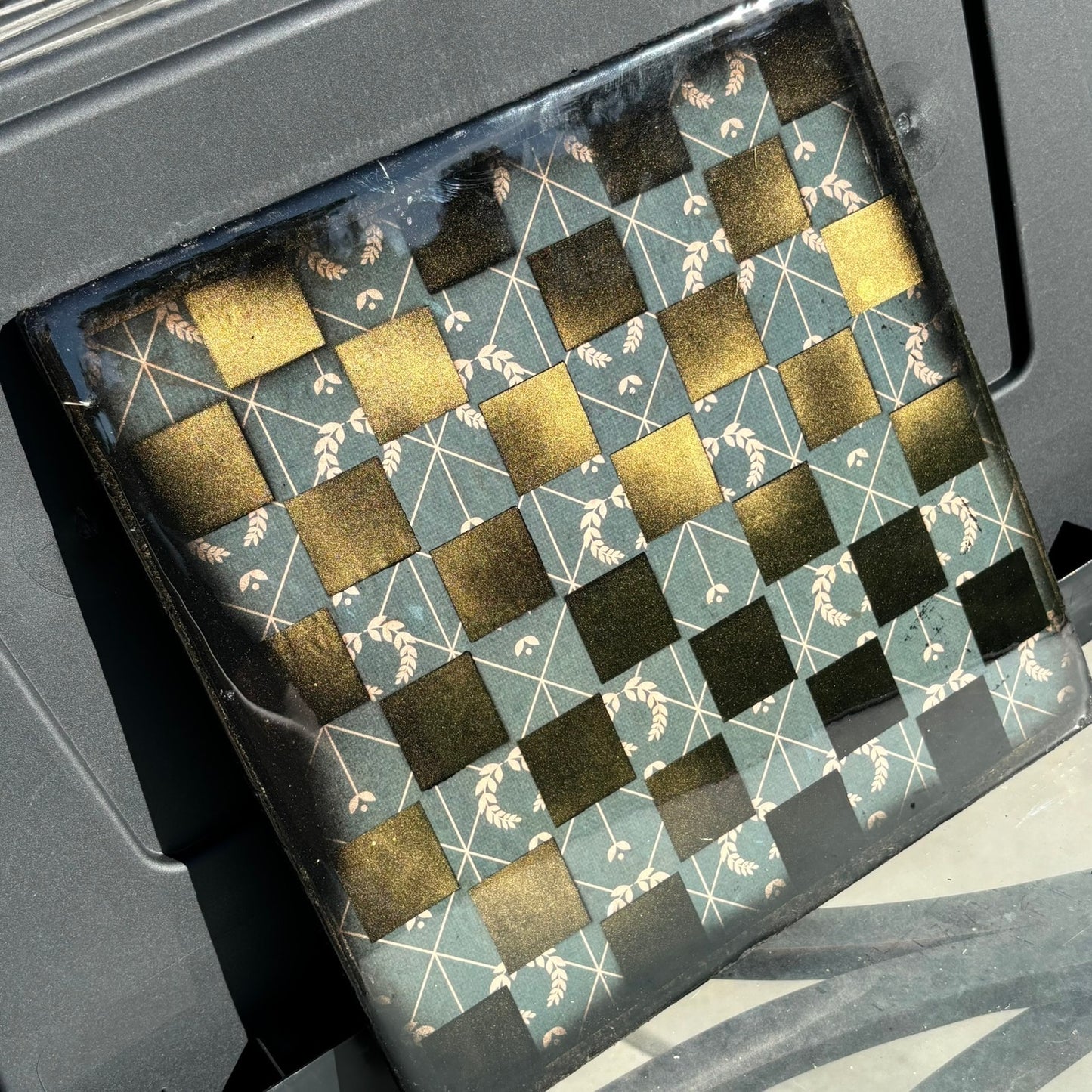 Blue Vintage Pattern - Resin Coated Chess Board