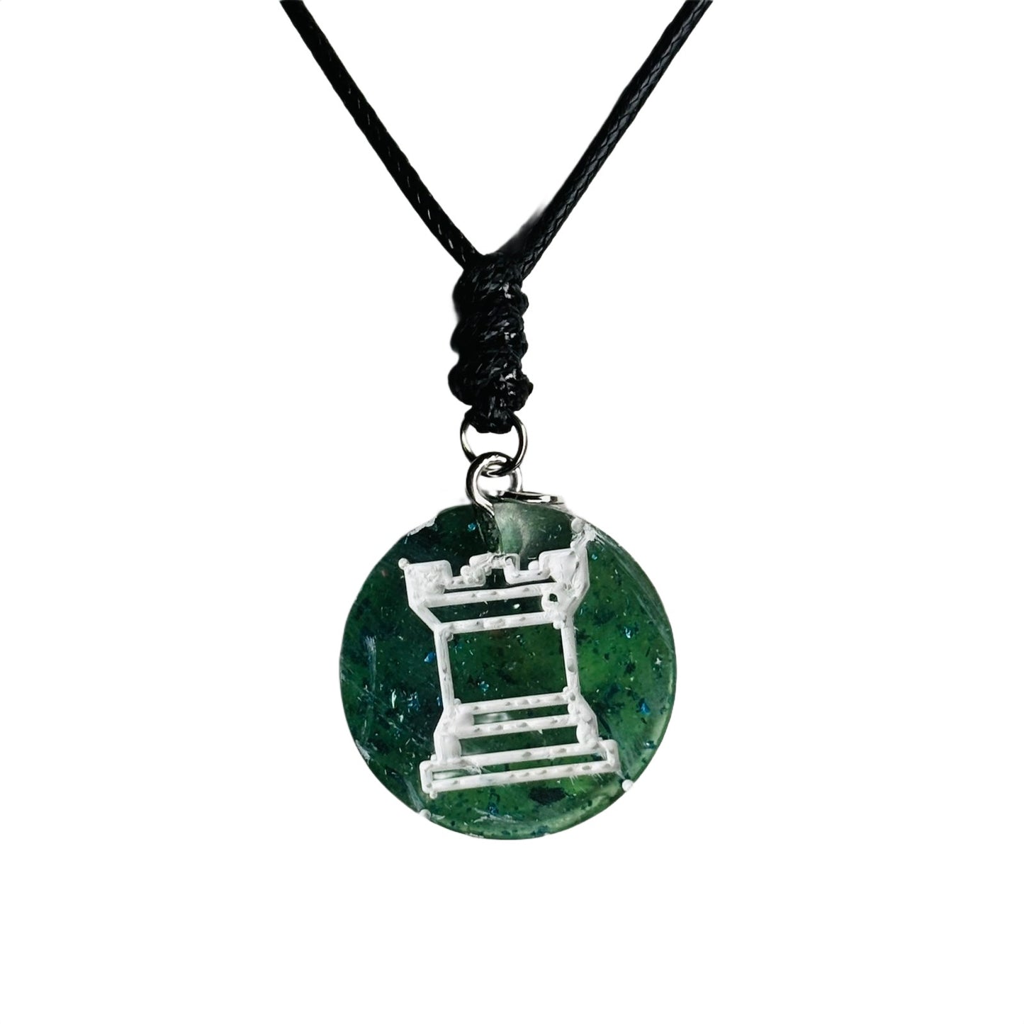 Green Crystal Rook - Handmade Resin Chess Necklace