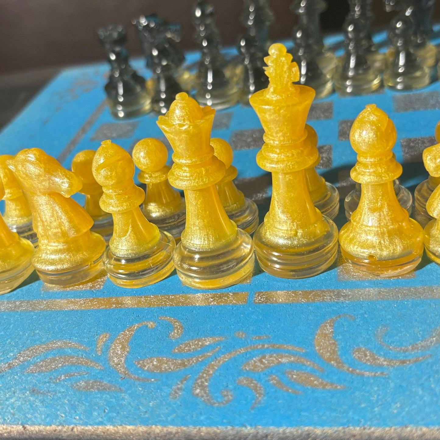 Yellow & Blue - Painted Chess Set