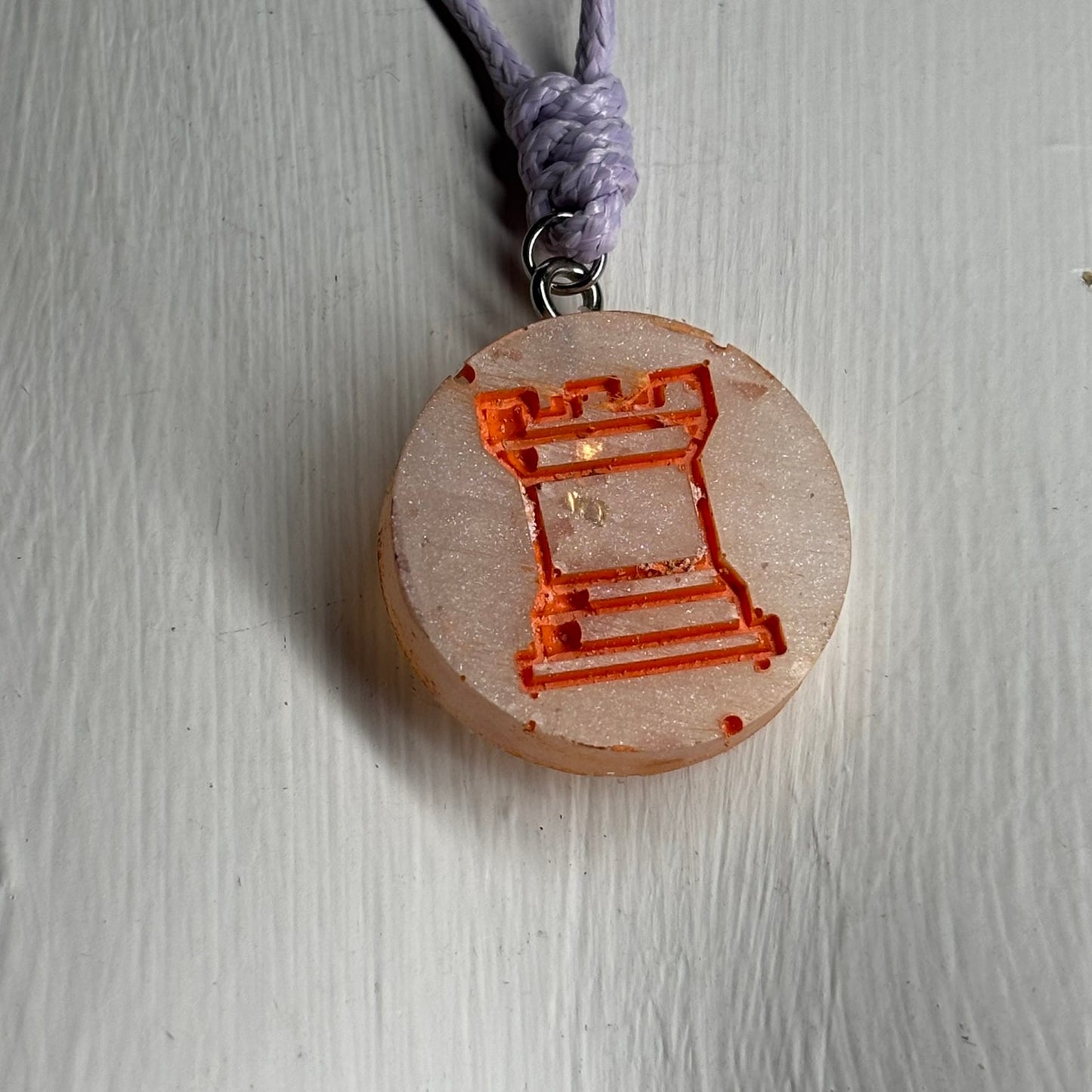 Crystal Orange Rook - Handmade Resin Chess Necklace