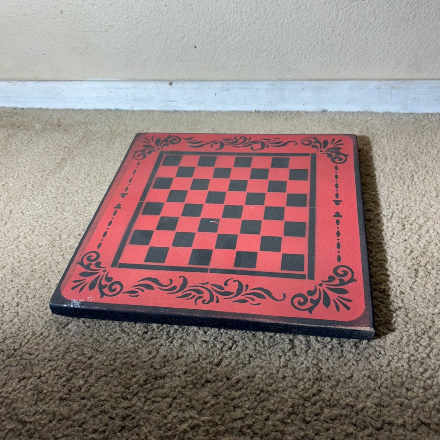 Red & Black - Painted Chess Board