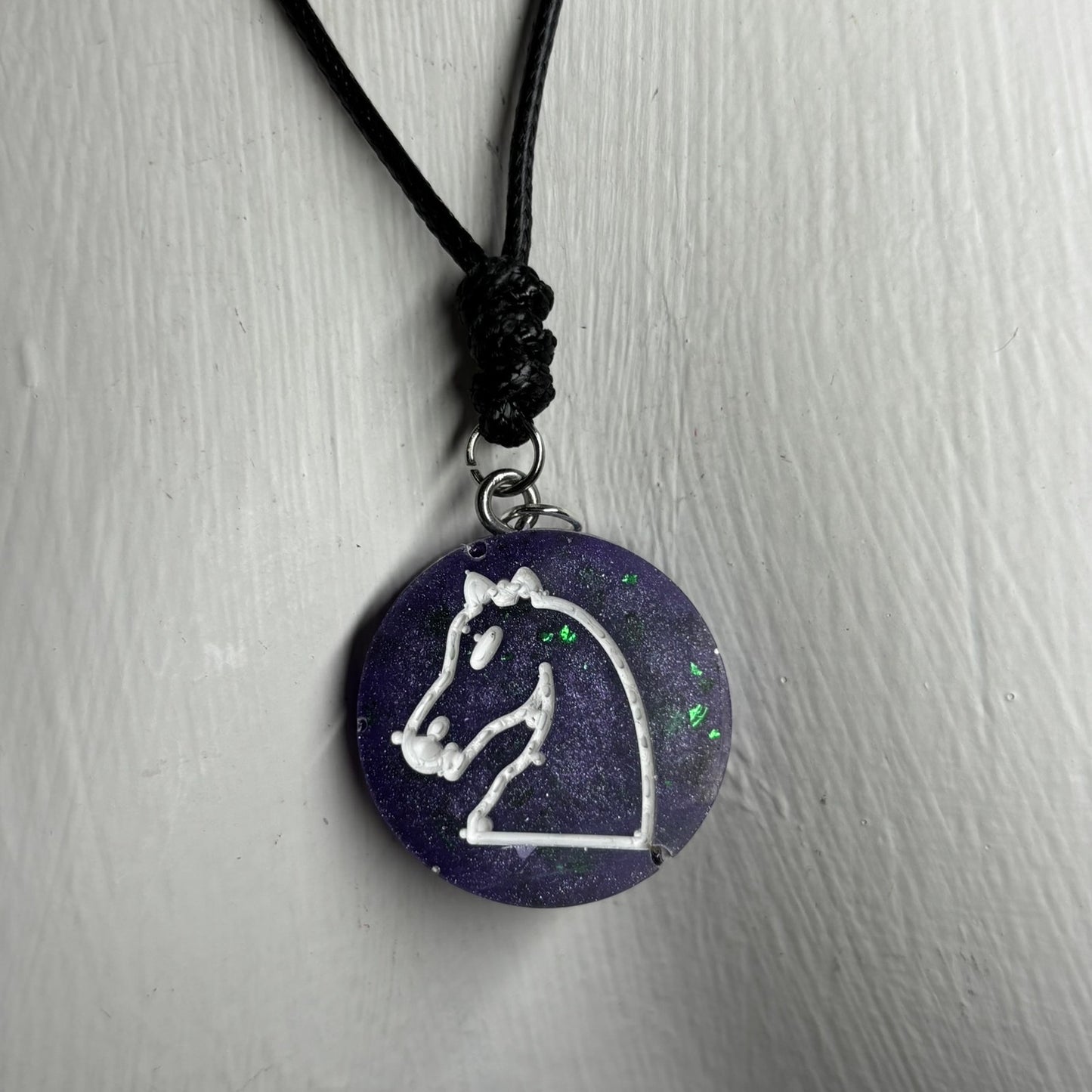 Purple Crystal Knight - Handmade Resin Chess Necklace