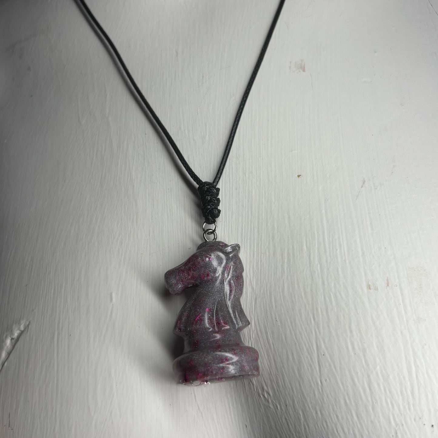Midnight Purple Knight - Handmade Resin Chess Necklace