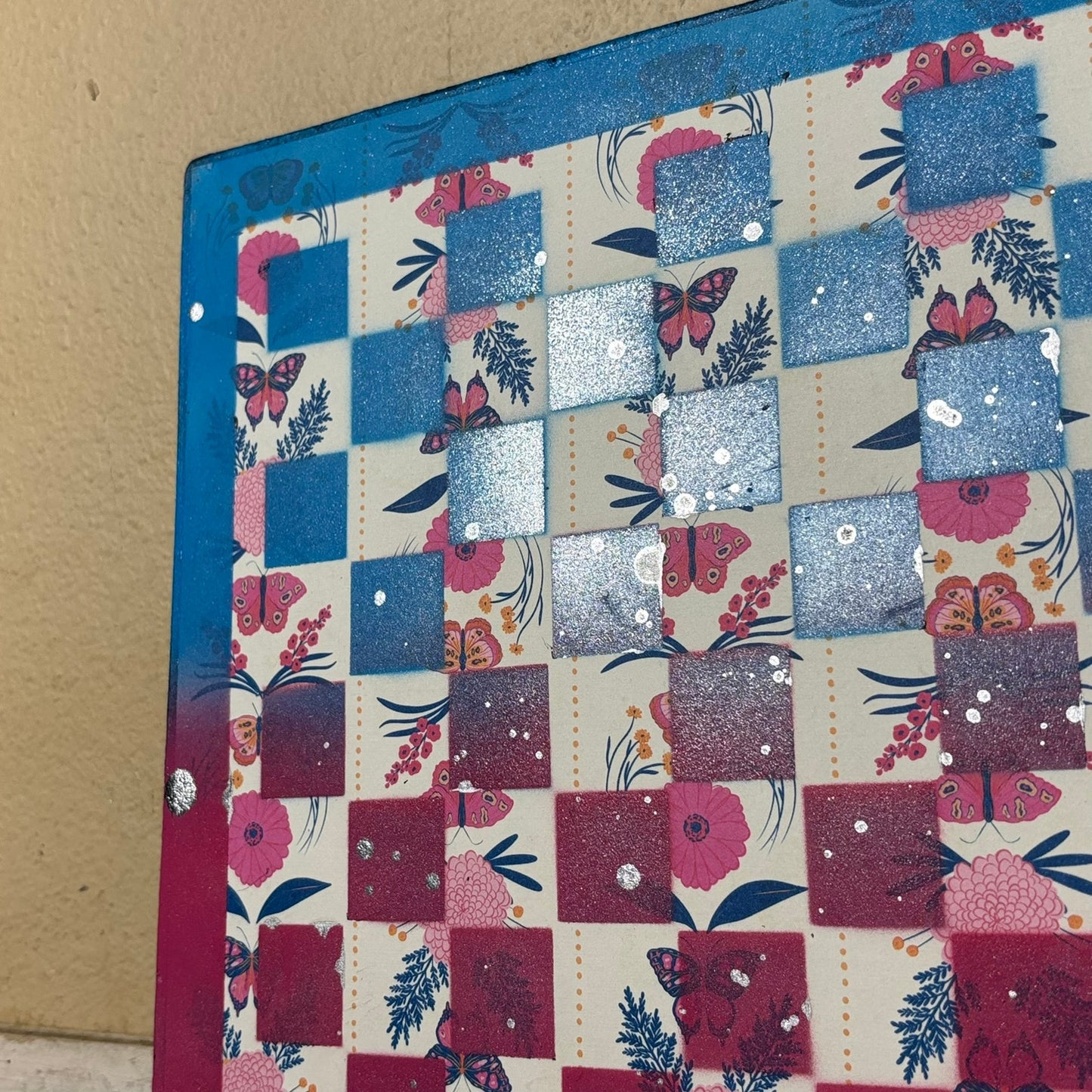 Blue & Pink Butterfly Mix - Scrapbook Chess Board