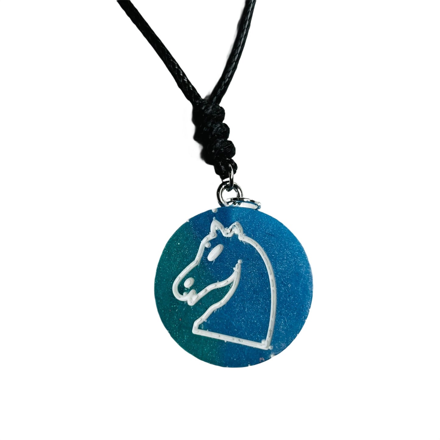 Blue Knight - Handmade Resin Chess Necklace
