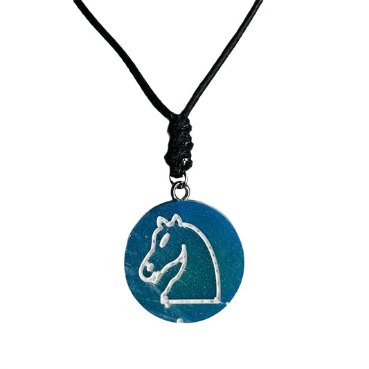 Blue Knight - Handmade Resin Chess Necklace