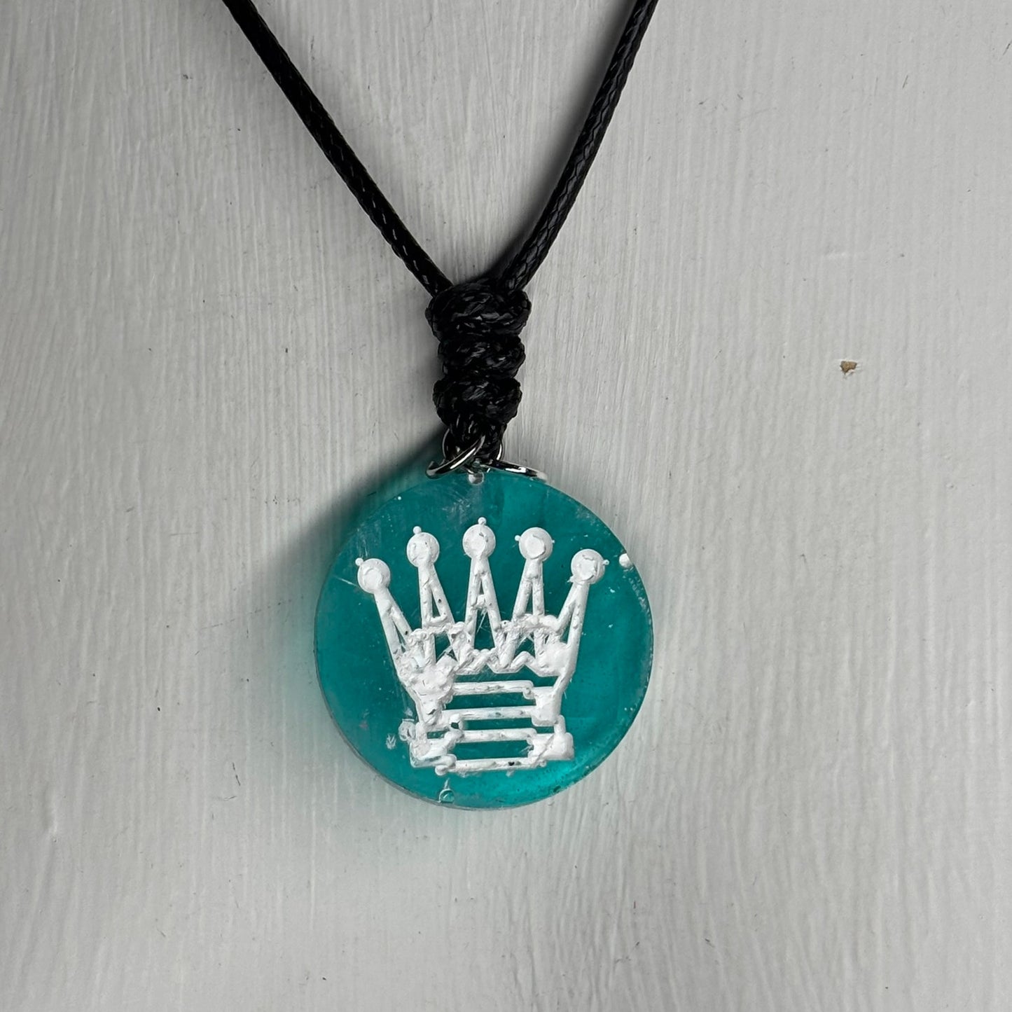Aqua Green Queen - Handmade Resin Chess Necklace