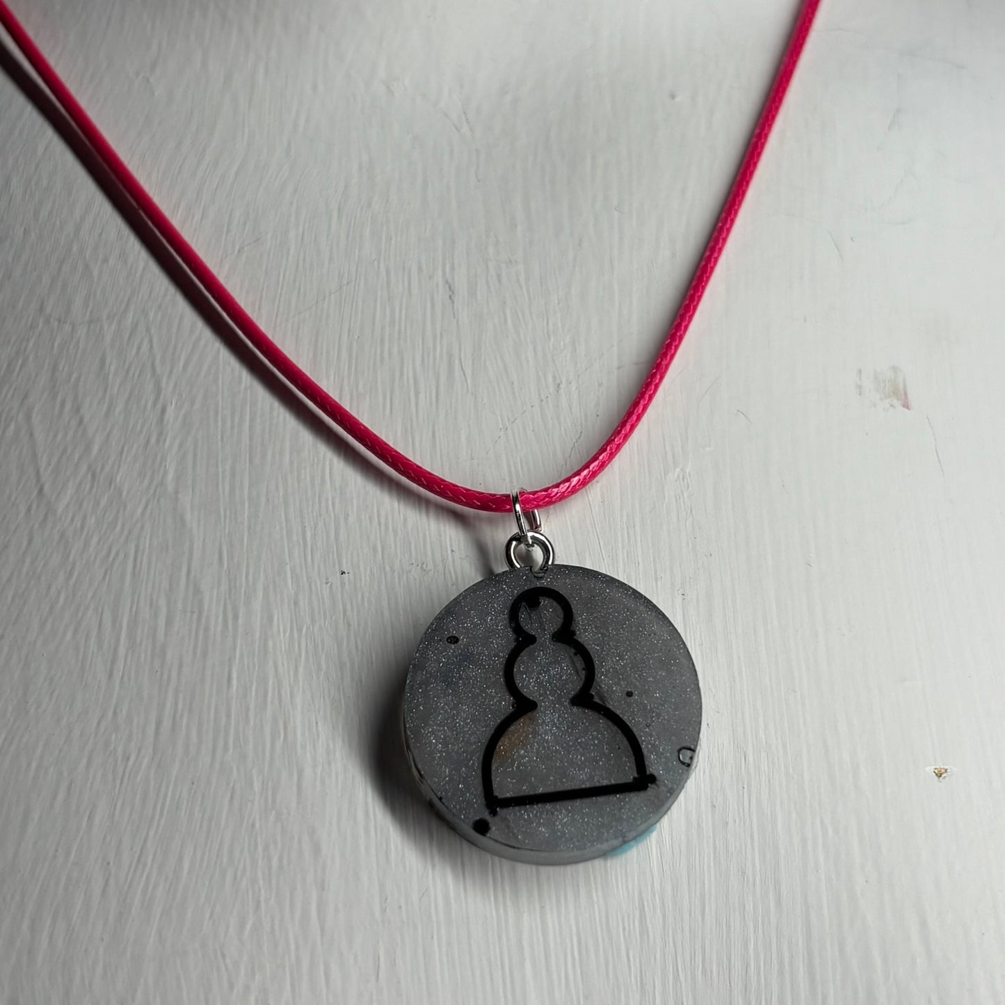 Gray Red Pawn - Handmade Resin Chess Necklace