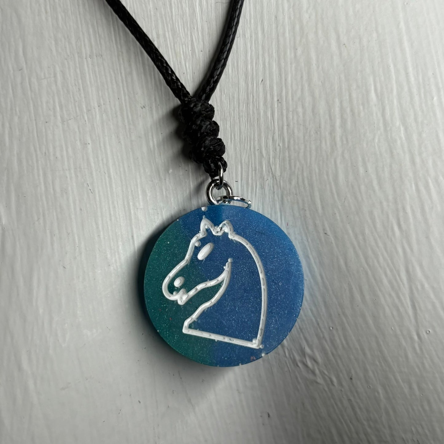 Blue Knight - Handmade Resin Chess Necklace