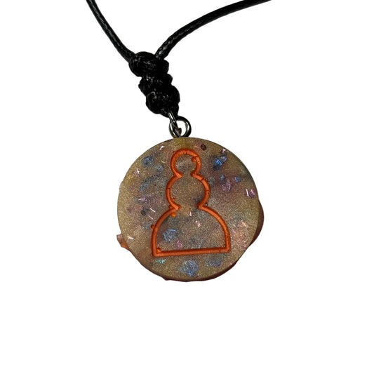 Crystal Orange Pawn - Handmade Resin Chess Necklace