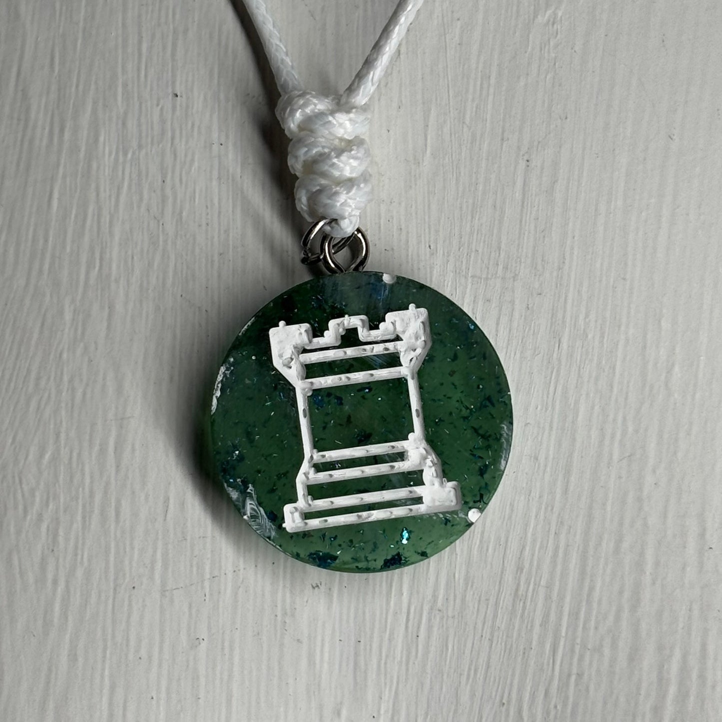 Forest Green Rook - Handmade Resin Chess Necklace - Flat Edition
