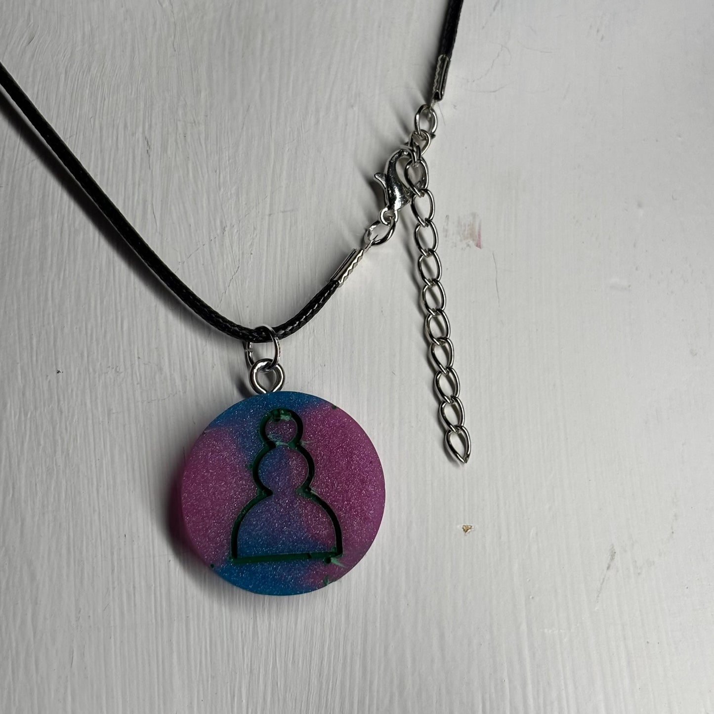 Dark Color Swirl Pawn - Handmade Resin Chess Necklace