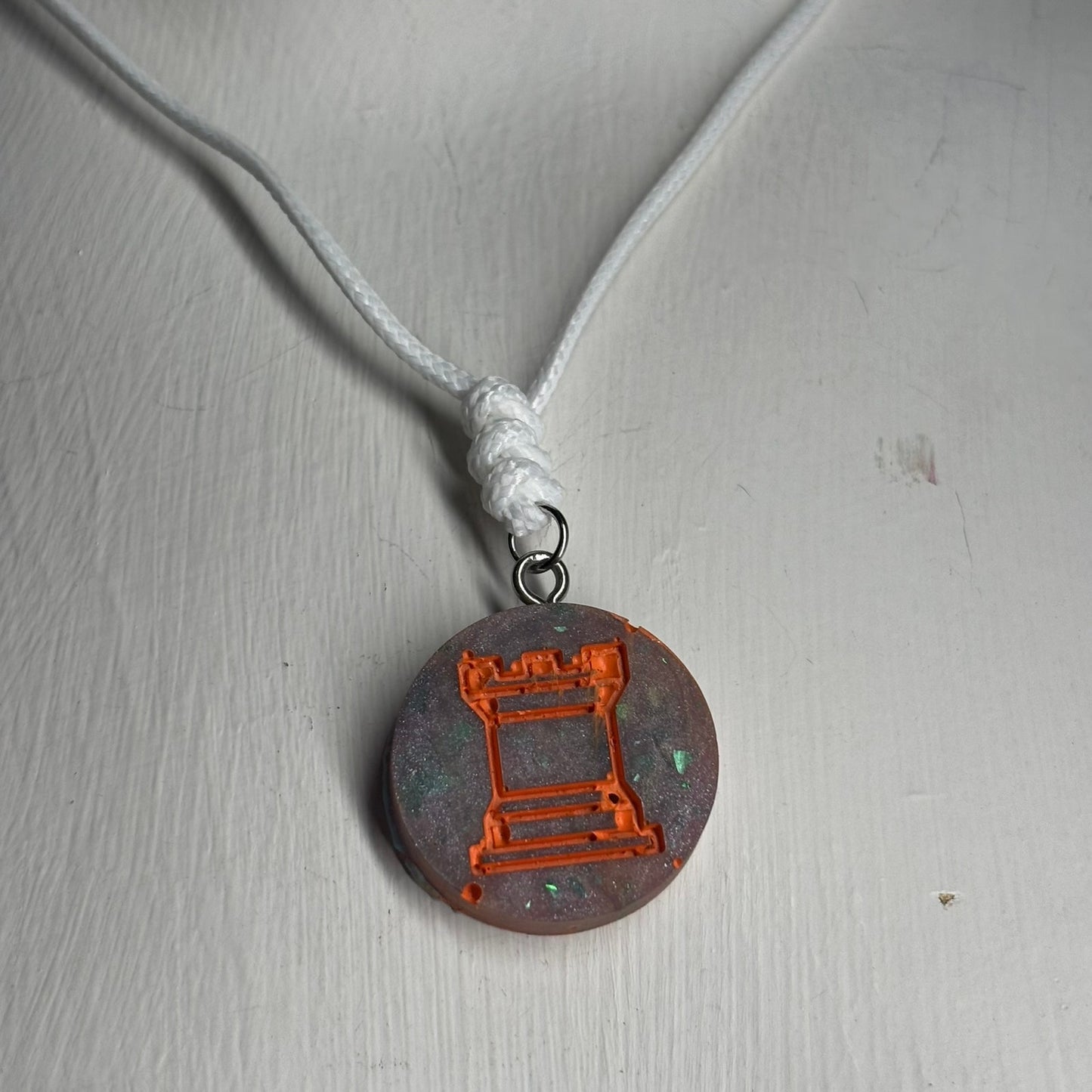 Space Orange Rook - Handmade Resin Chess Necklace