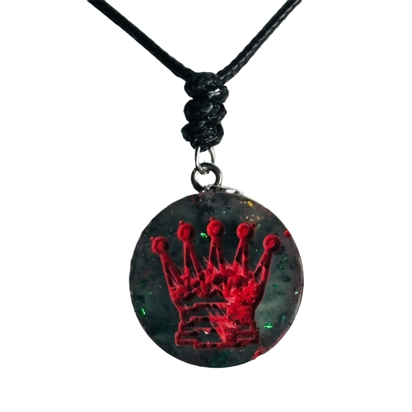 Red Print Queen - Handmade Resin Chess Necklace