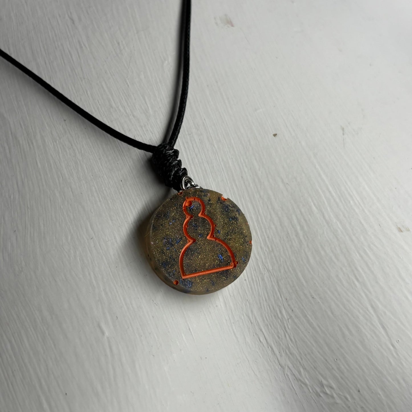 Green & Orange Luxury Pawn - Handmade Resin Chess Necklace