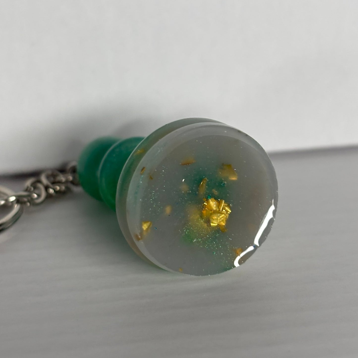 Emerald Green Bishop Handmade Resin Keychain - One of a Kind Design