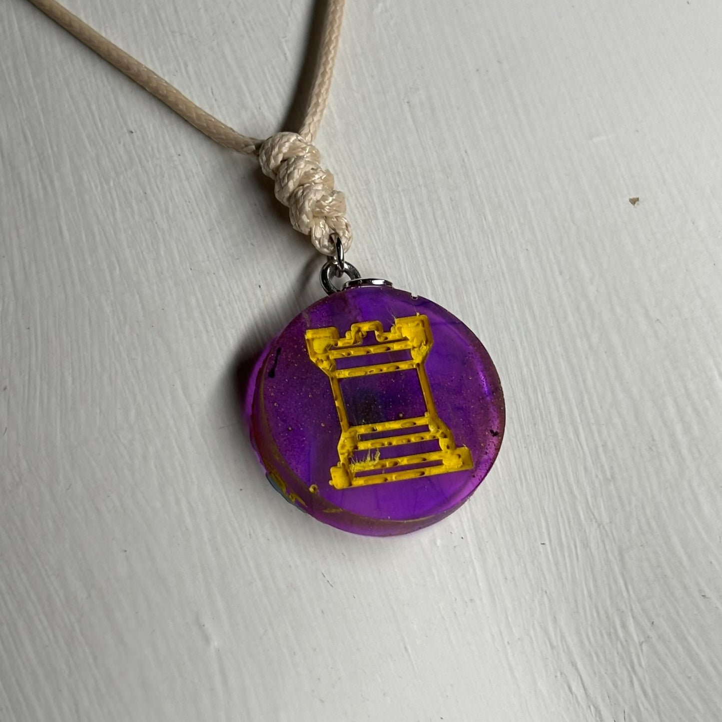 Translucent Purple Rook - Handmade Resin Chess Necklace