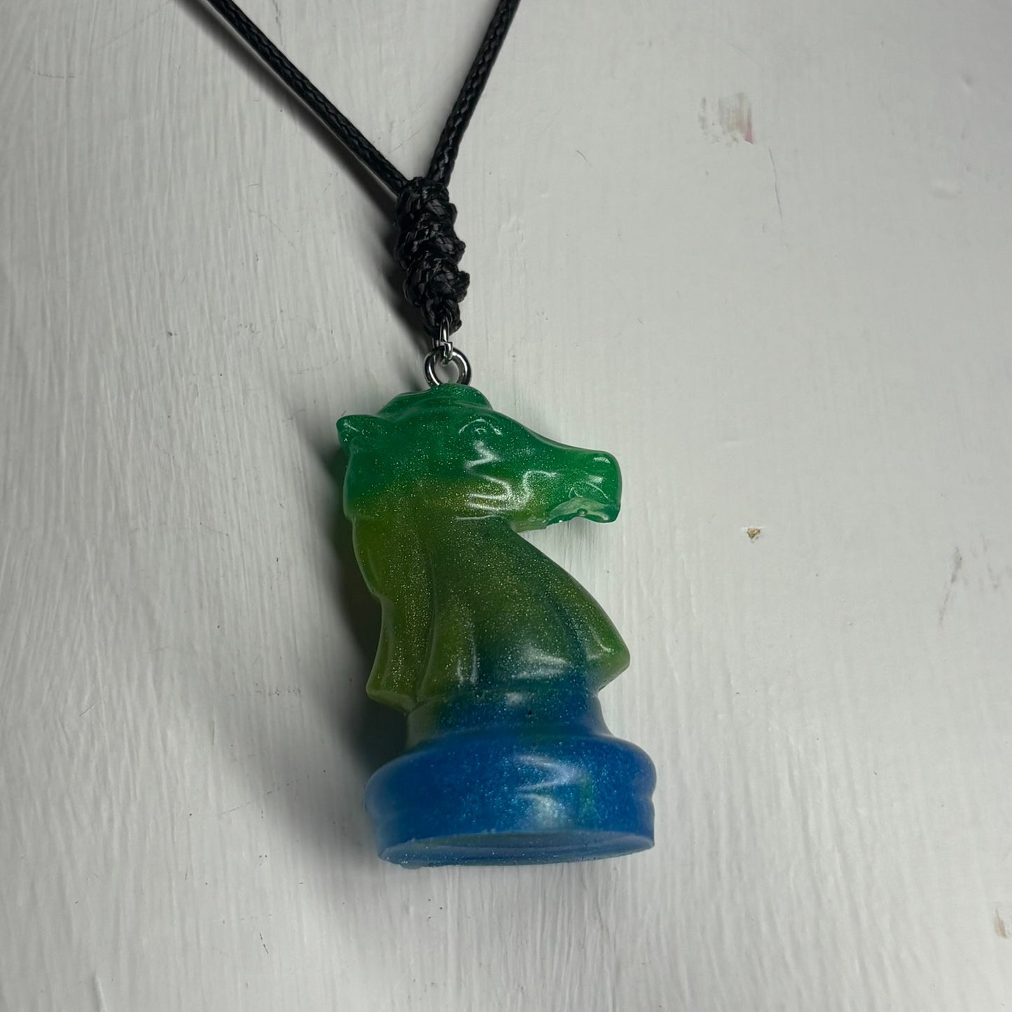 Green & Blue Knight - Handmade Resin Chess Necklace
