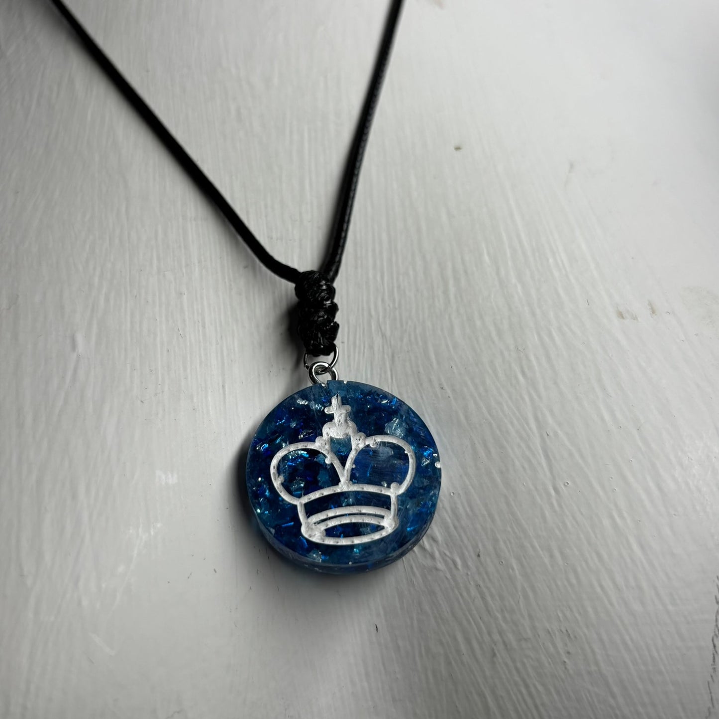 Crystal Blue King - Handmade Resin Chess Necklace
