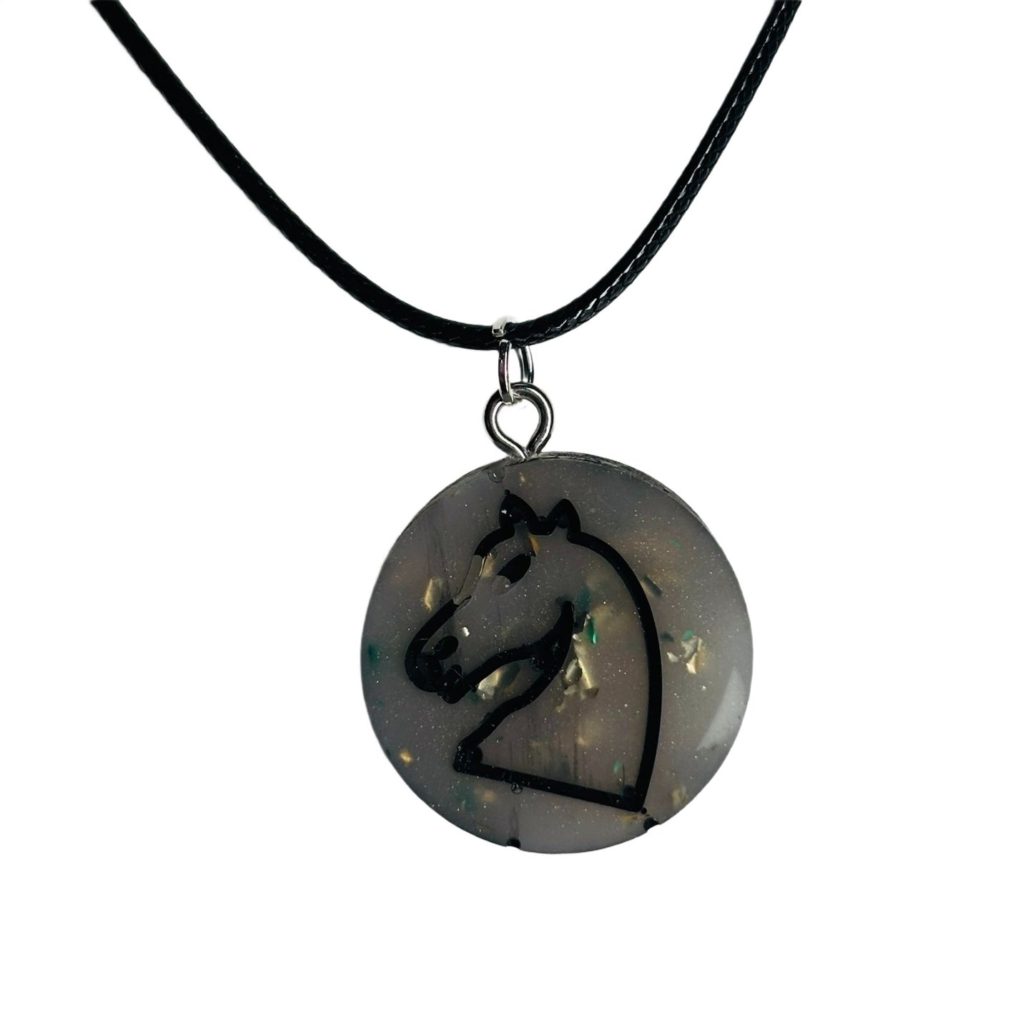 Vintage Silver Knight - Handmade Resin Chess Necklace