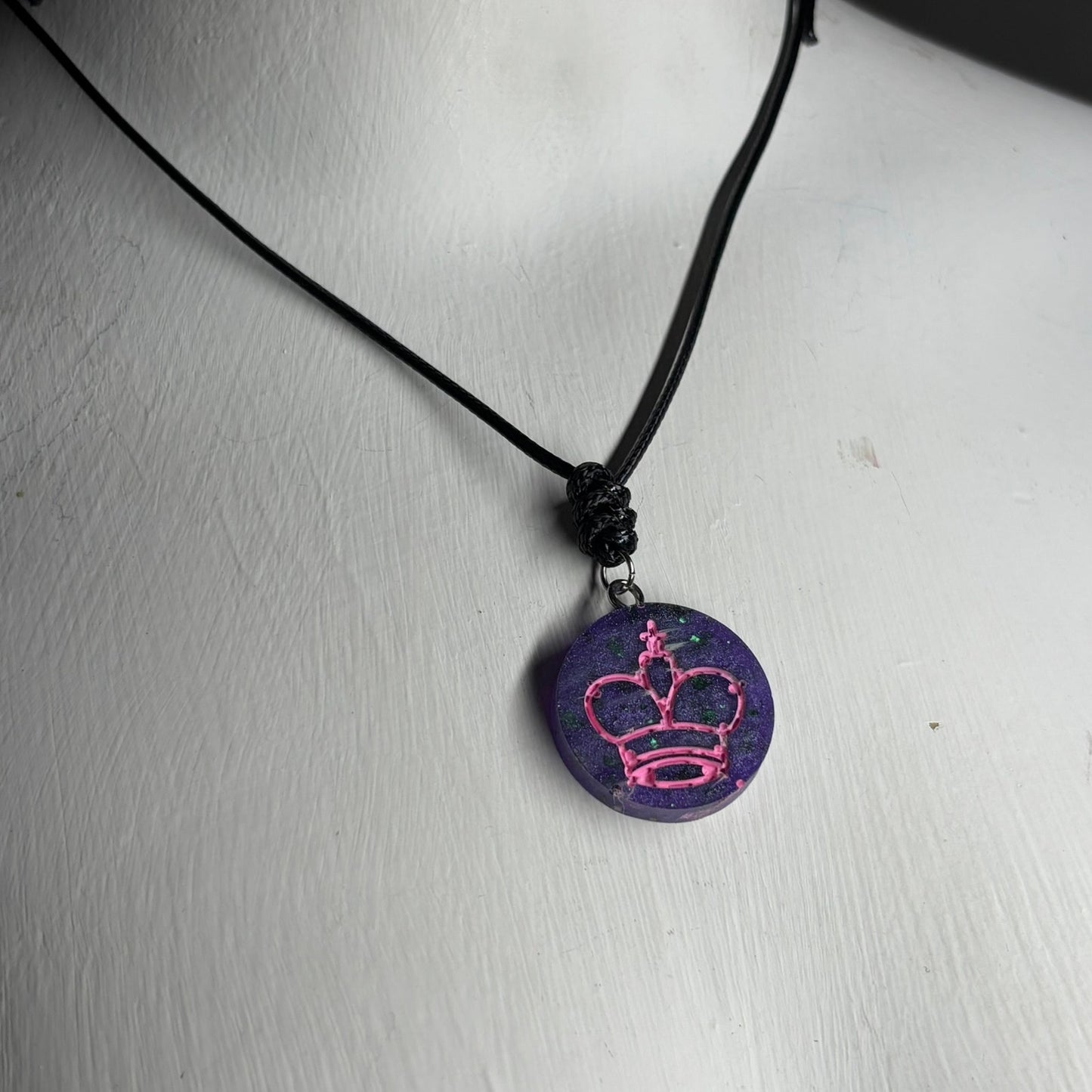 Purple Crystal Pink King - Handmade Resin Chess Necklace