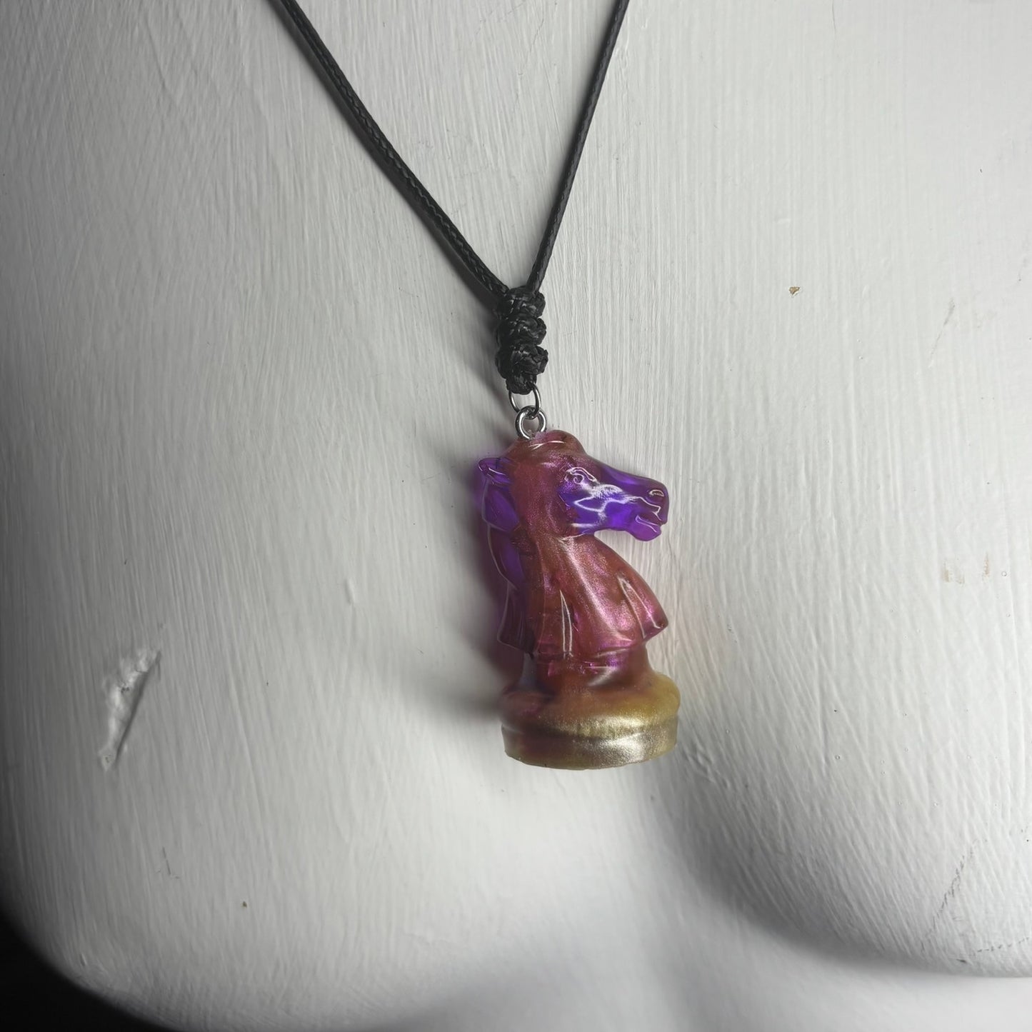 Purple Fluid Knight- Handmade Resin Chess Necklace