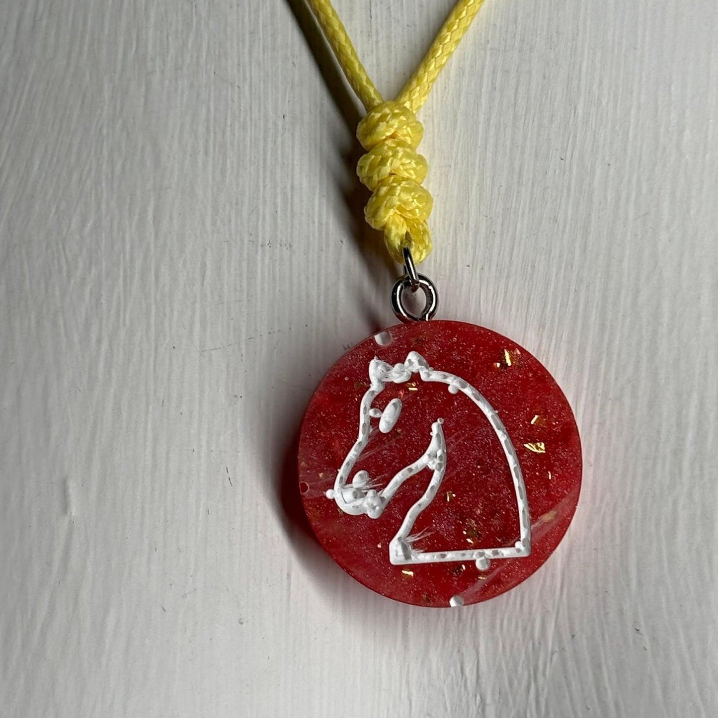 Red Yellow Knight - Handmade Resin Chess Necklace