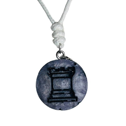 Dark Purple Rook - Handmade Resin Chess Necklace