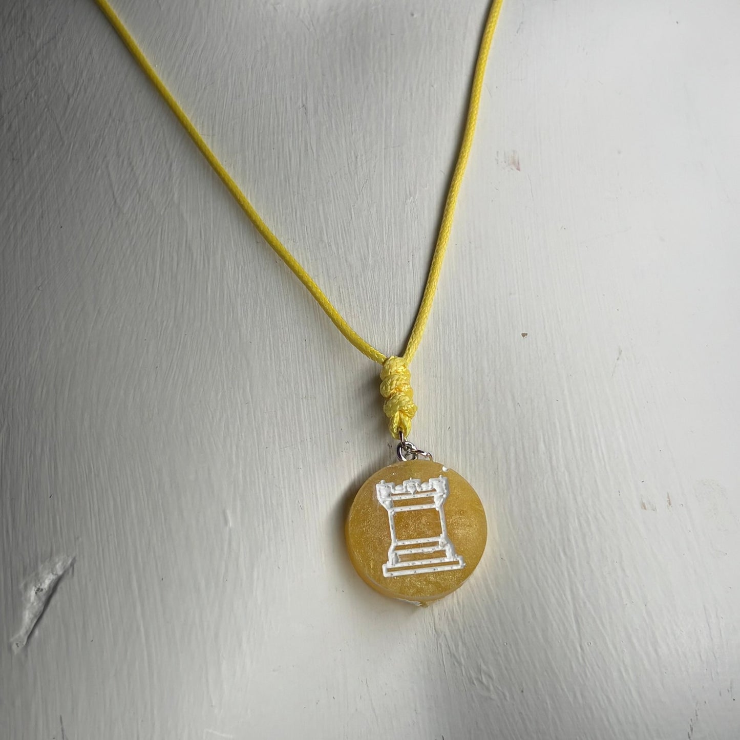 Bright Yellow Rook - Handmade Resin Chess Necklace