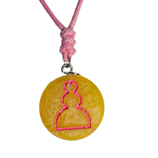 Yellow Pink Pawn - Handmade Resin Chess Necklace