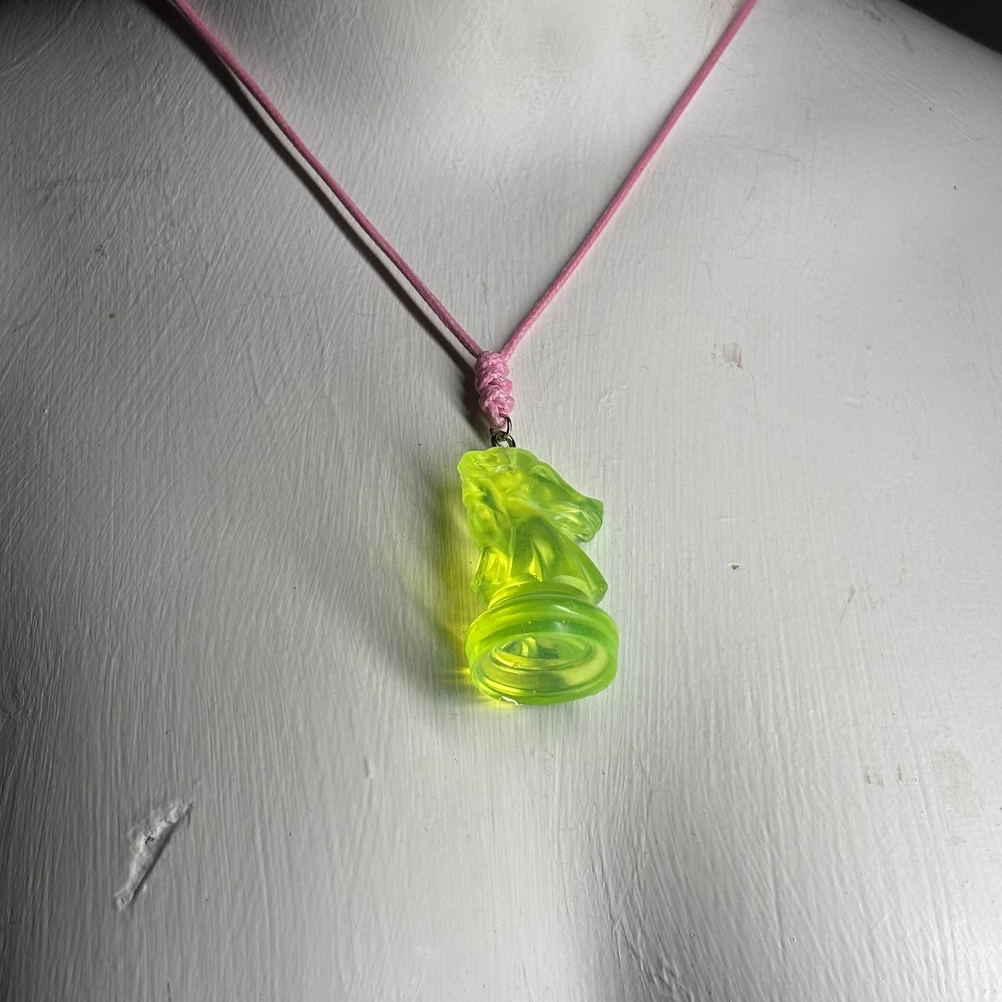 Neon Green Knight - Handmade Resin Chess Necklace