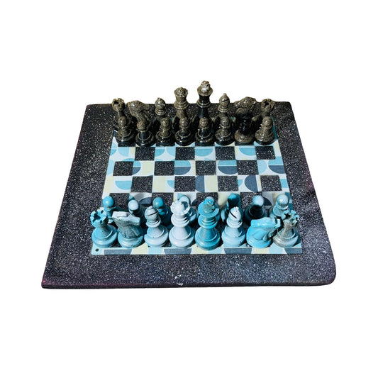 Vintage Blue - Large Deluxe Chess Set