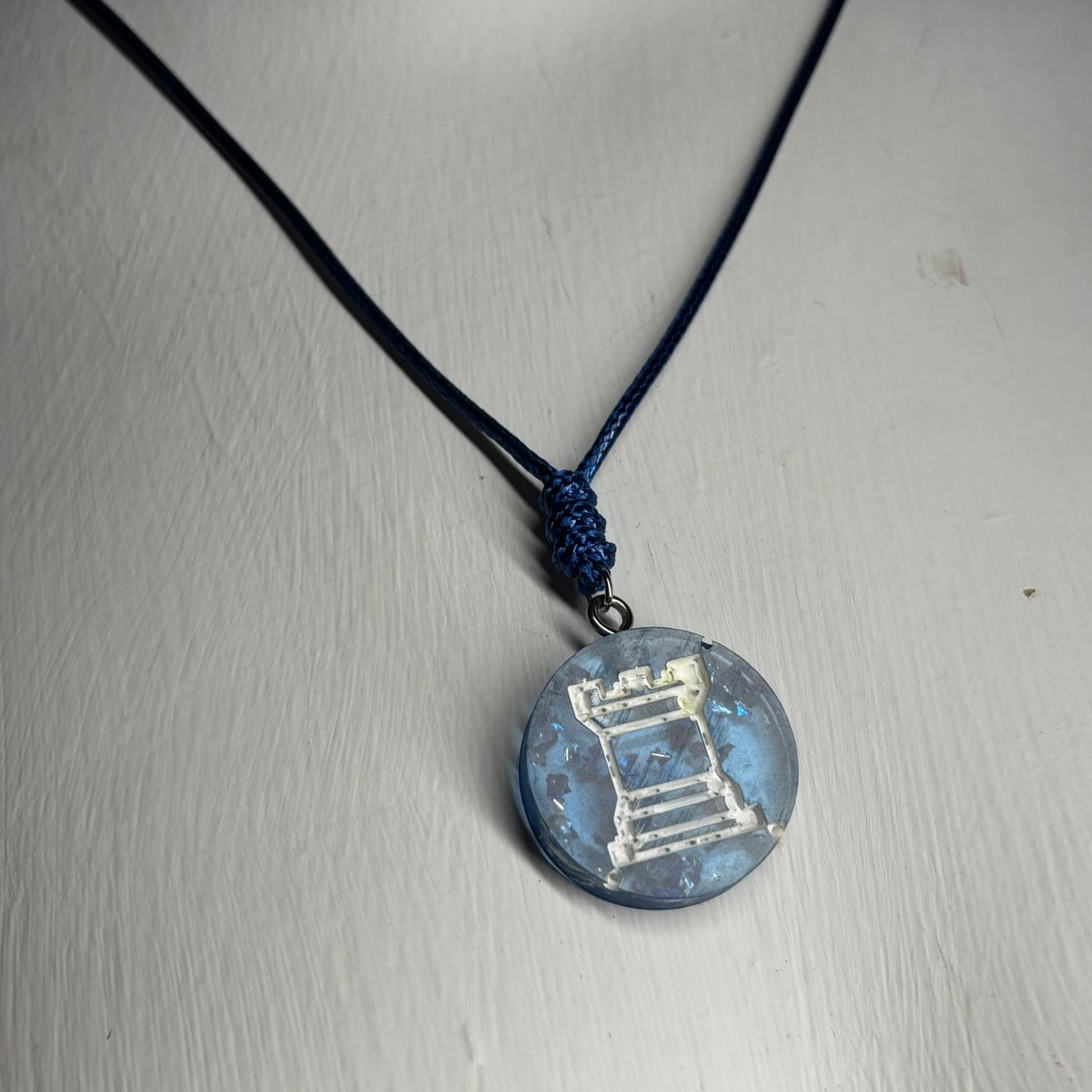 Blue Translucent Rook - Handmade Resin Chess Necklace