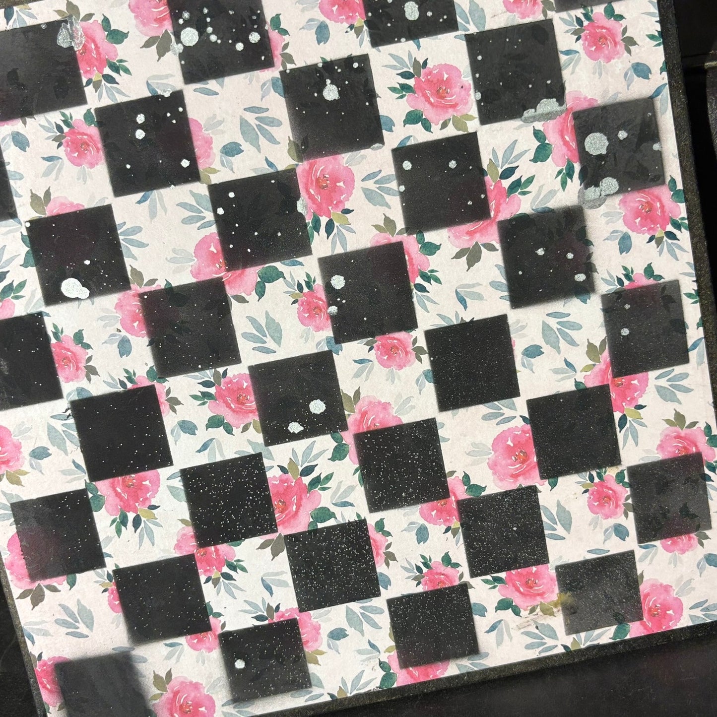 Pink Flowers - Scrapbook Chess Board