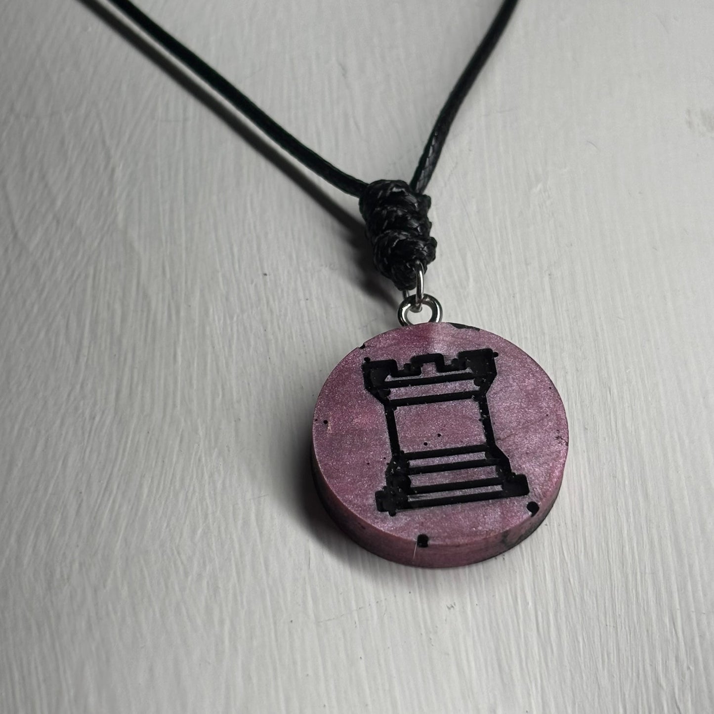 Dark Pink Rook - Handmade Resin Chess Necklace