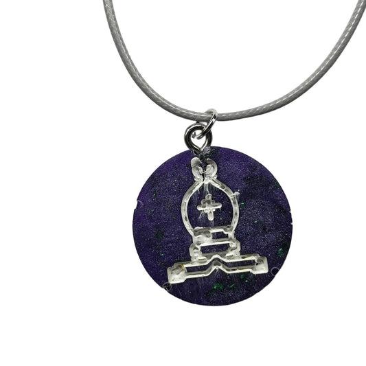 Dark Purple Bishop - Handmade Resin Chess Necklace