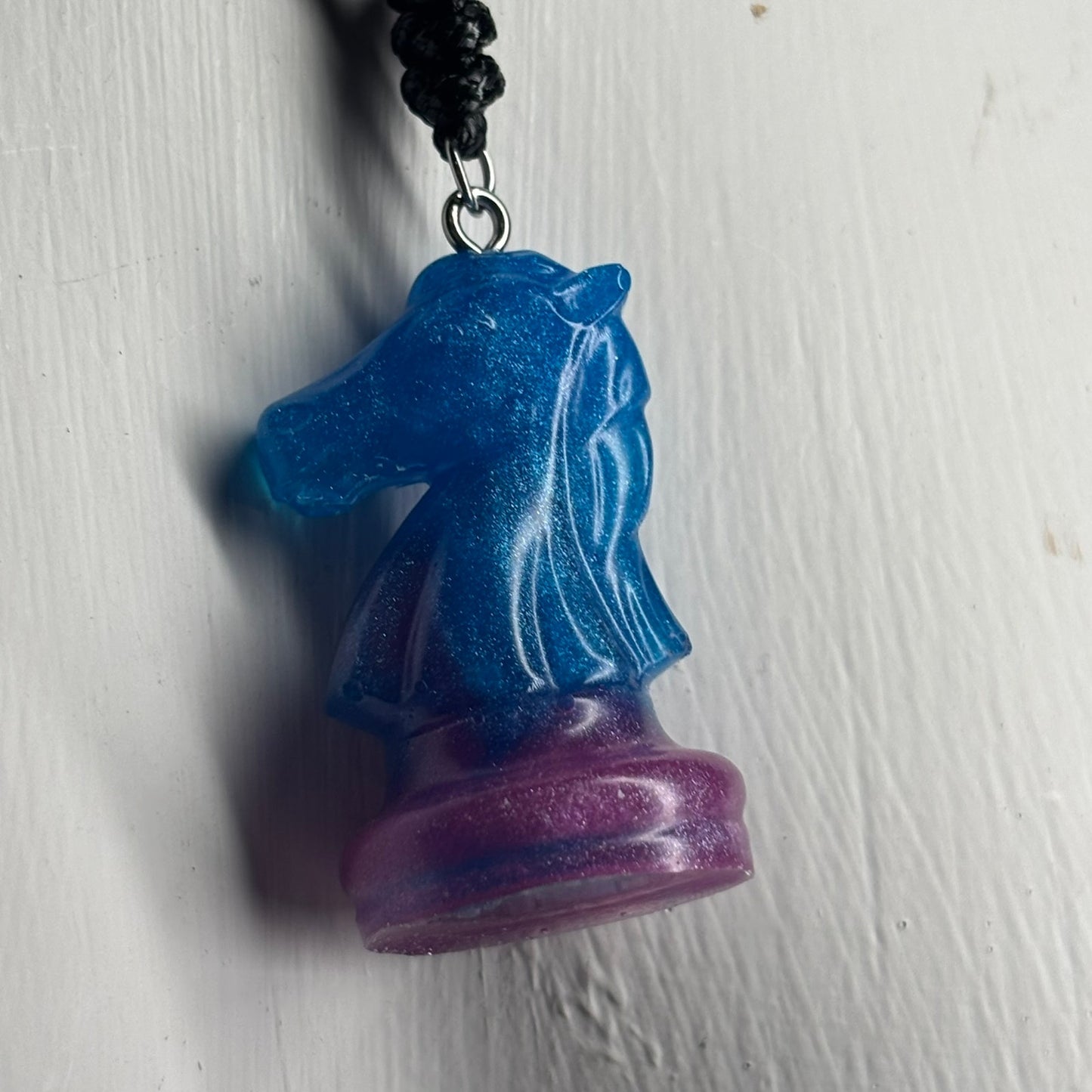 Blue Pink Knight - Handmade Resin Chess Necklace