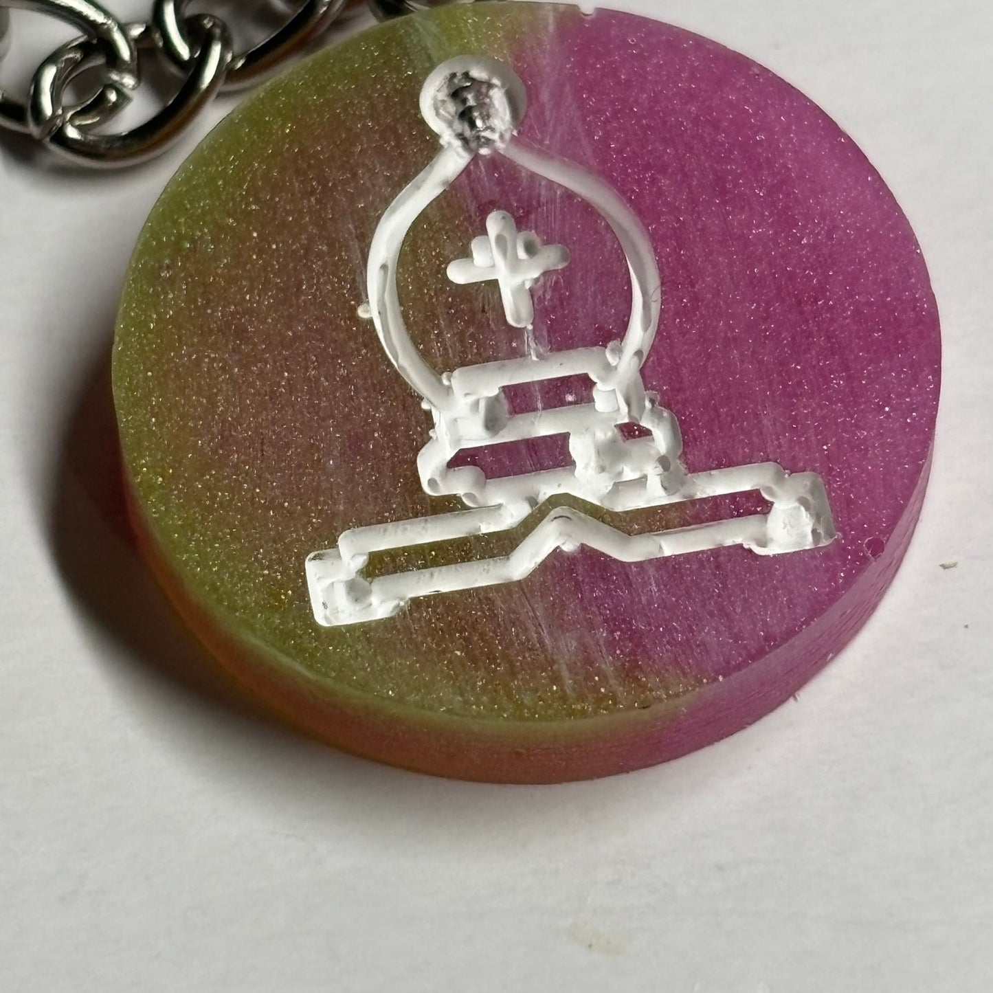 Pink Green Divide Handmade Resin Keychain - Flat Edition